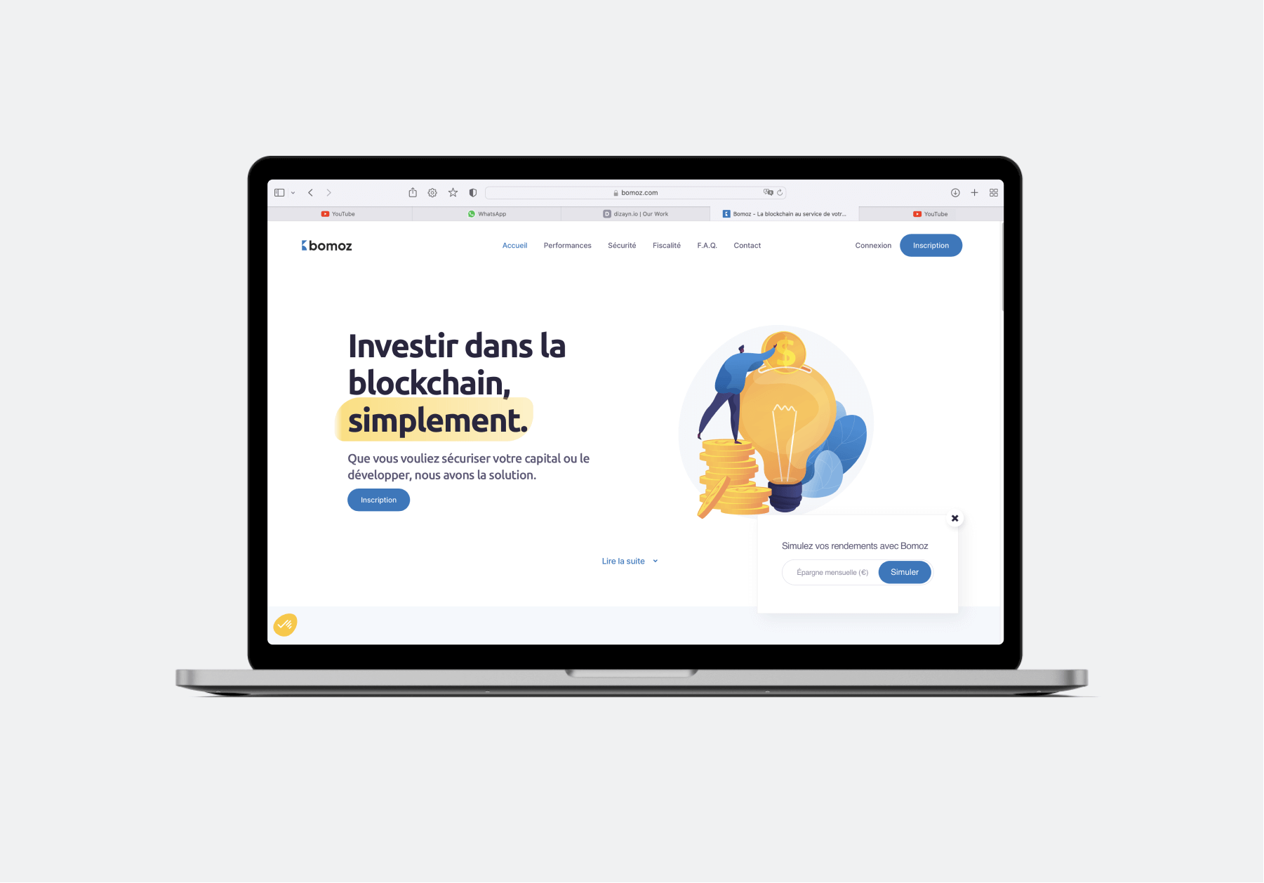 Bomoz web3 investment landing page — hero section