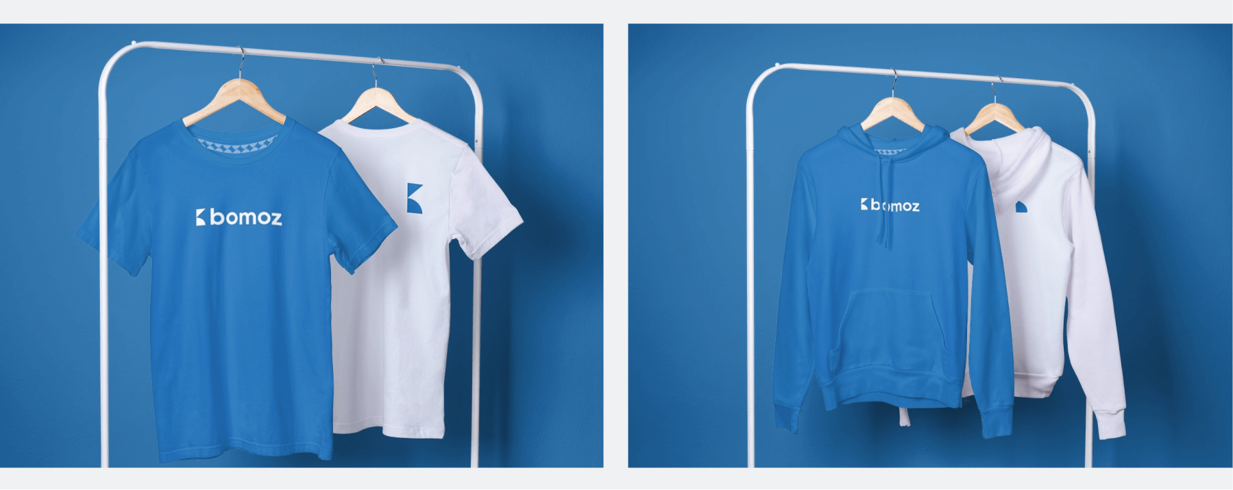Bomoz brand system — merchandise mockup