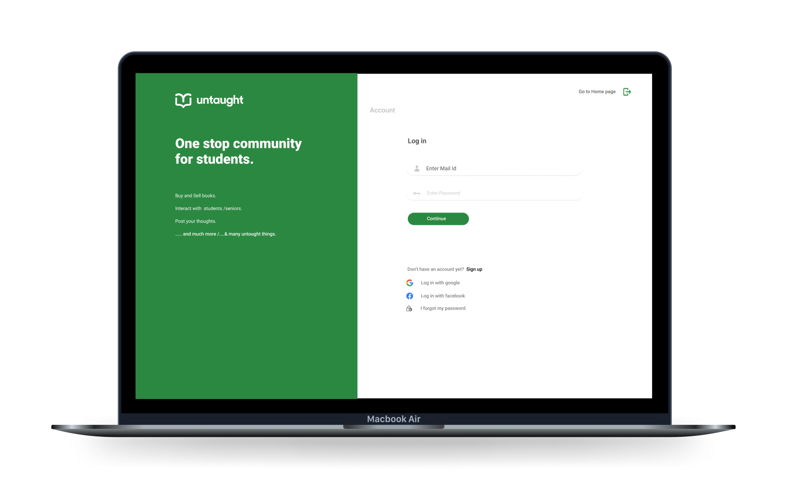 Untaught website — content and navigation