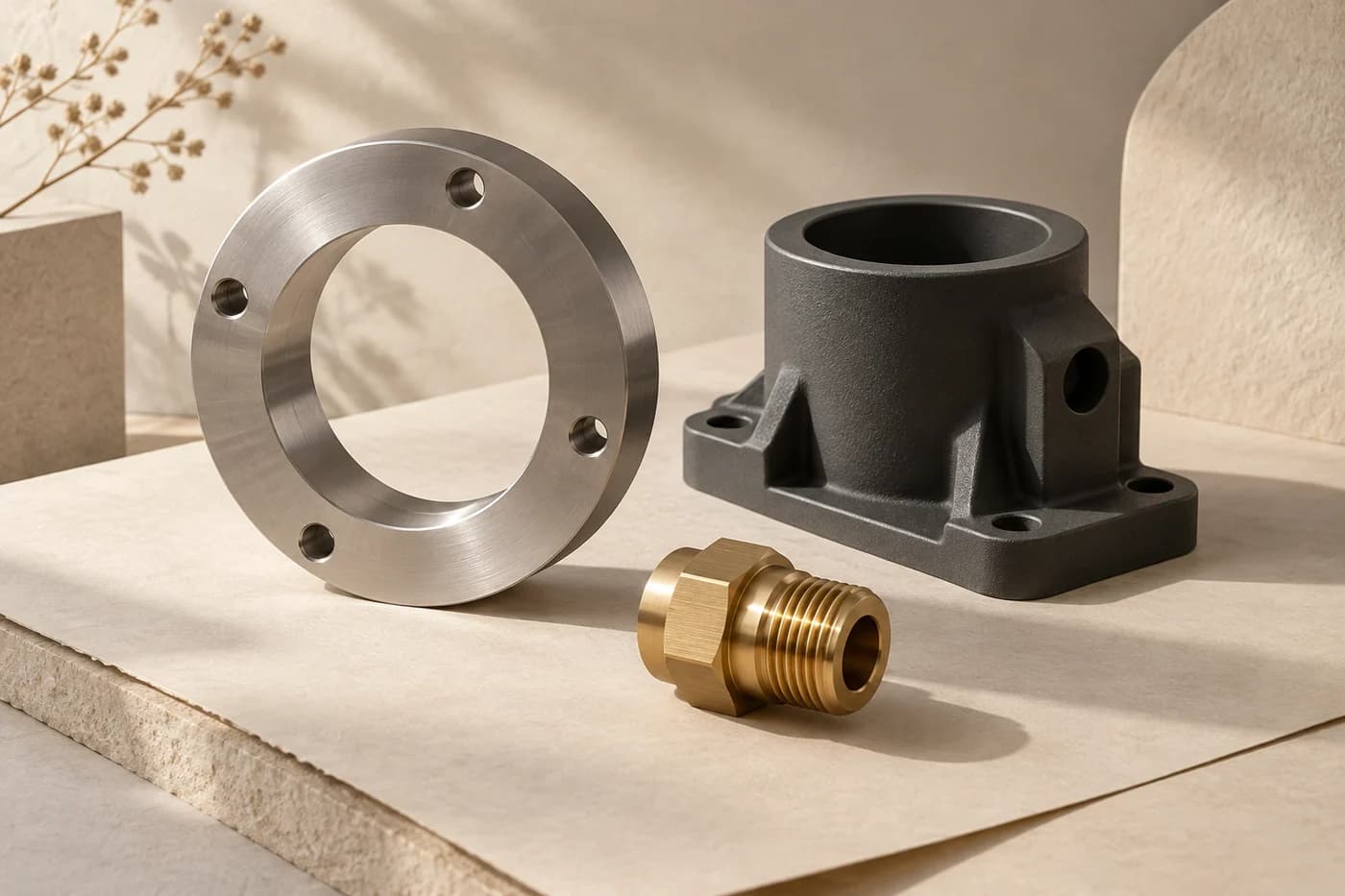 Original manufacturing concept illustration with machined component forms